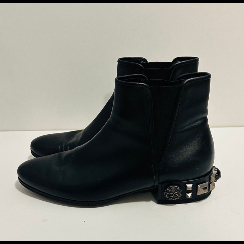 Dolce & Gabbana Black Leather Ankle Boots Chelsea Style Sz 39.5 Eur sz 8.5 US